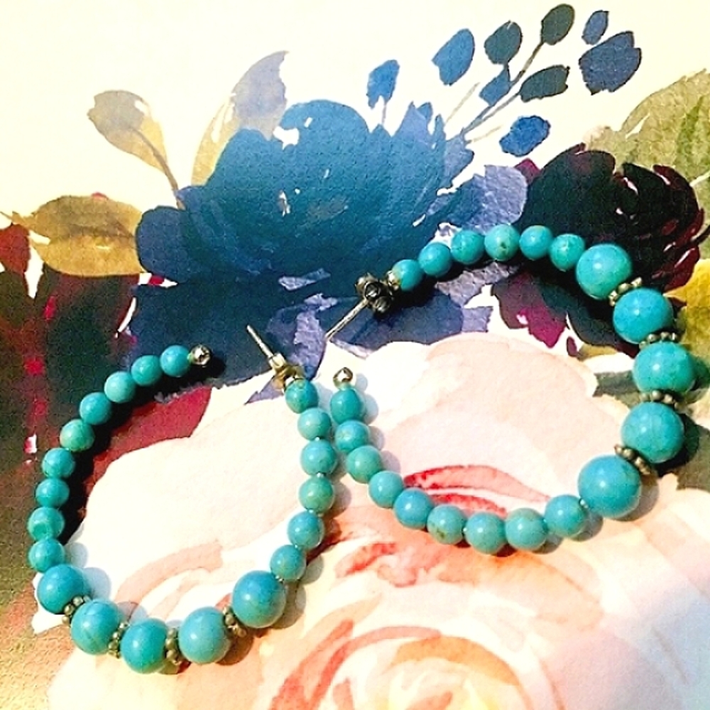 GenuineTurquoise & Sterling Silver/925 Earrings
